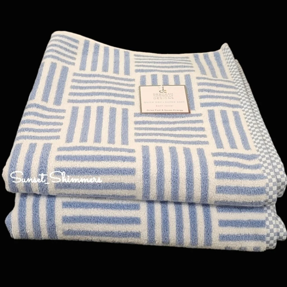 6pc Blue & White Nautical Stripe BATH Hand Tip Towel Set Deborah Connolly New